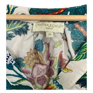 Cynthia Rowley Top Womens 2X White Floral Boho Tropical Flowy Lightweight Casual thumbnail 3