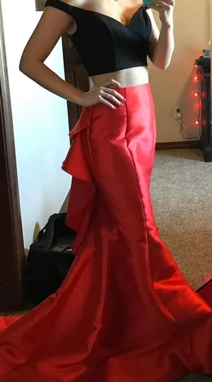 Sherri Hill Two Piece Red Floral Formal Dress thumbnail 1
