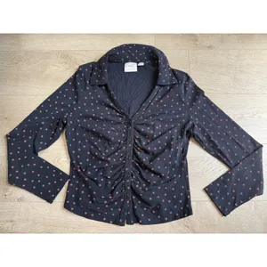 EUC Maeve Anthropologie Printed Ruched Buttondown polkadots collared blouse XL thumbnail 2