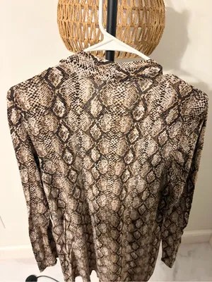 Zenana Outfitters Brown and Cream Snake Print Open Front Cardigan thumbnail 5