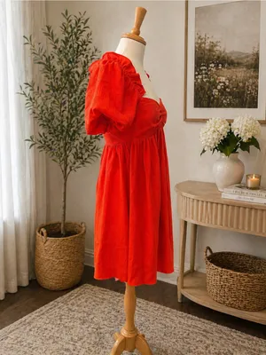 English Factory Orange Puff Sleeve Babydoll Dress Romantic Cottagecore Mini thumbnail 4