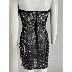 Beaded Pearl Sheer Feather Bust Dress Size Small Stretchy Bodycon Night Out thumbnail 8