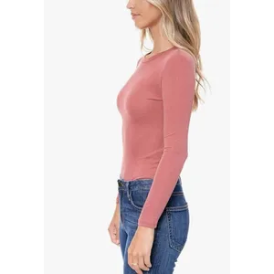 ✨ELODIE Women's Long Sleeve Sz Medium Mauve Bodysuit Ribbed T Shirts Jumpsuit✨ thumbnail 2