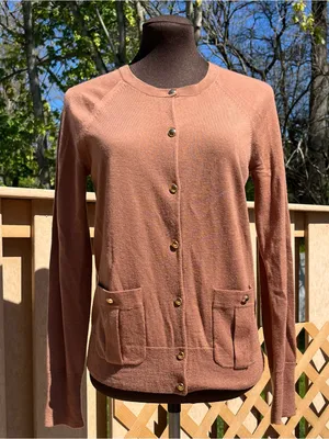 J.Crew Women’s 100% Merino Wool Cardigan with Gold Buttons Size M Quiet Luxury thumbnail 1