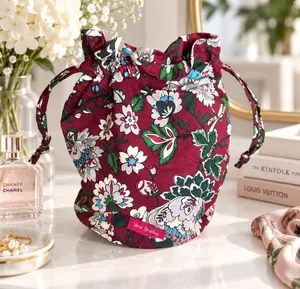 NWOT Vera Bradley Burgundy Floral Drawstring Pouch thumbnail 1