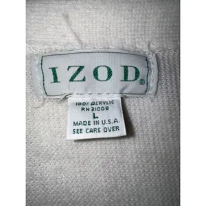 Vintage Izod Cardigan Sweater White Acrylic V-Neck Button Front Large USA Made thumbnail 4