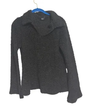 High‎ Maintenance Sweater Popcorn Knit Black Collared Fuzzy V-Neck Y2K Small thumbnail 1