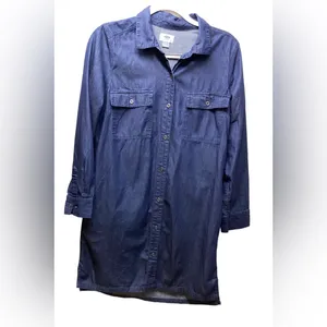 Old Navy Cotton Button Up Dark Chambray Denim Dress Size Medium thumbnail 5