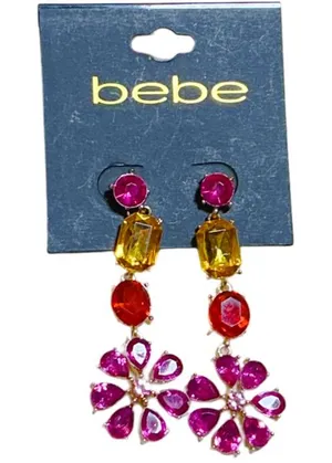 Bebe Sparkling Flower Crystal Rhinestone Floral Dangle  thumbnail 1