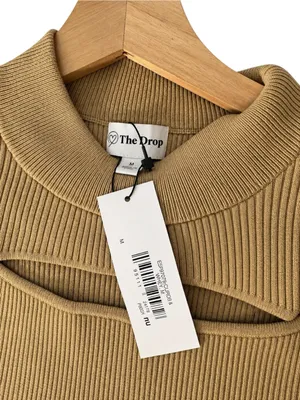 The Drop Chantal Cutout Ribbed Knit Bodycon Midi Sweater Dress M Camel NWT thumbnail 7
