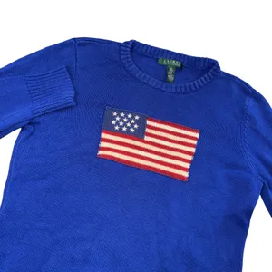 Lauren‎ Ralph Lauren Flag Sweater Womens Medium Blue Good Cotton Knit Pullover thumbnail 3
