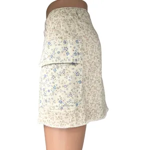 Altar'd State White Pink Floral Print Raw Hem Straight Pencil Mini Cargo Skirt M thumbnail 2