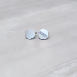 Vintage Clip On Earrings 5/8" Mirrored Silver Tone Disk - Marks - Fair Condition thumbnail 5