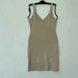Abercrombie & Fitch S Beige Ribbed Knit Midi Dress V Neck Minimalist thumbnail 3