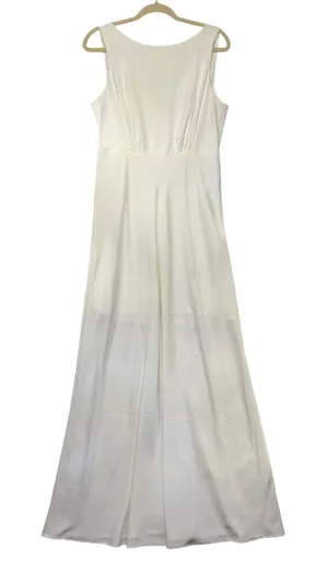 Baltic Born White Sleeveless Pleated Maxi‎ Dress Bridal Formal Gown Womens Sleek Old Money L thumbnail 1