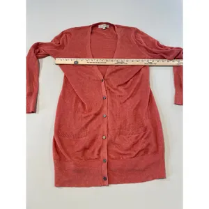 Loft Size M 100% Linen Long Cardigan Neutral Clay Orange thumbnail 4