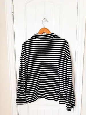 Duluth Trading Co Canal Park Terry Collared Long Sleeve Navy White Medium thumbnail 2