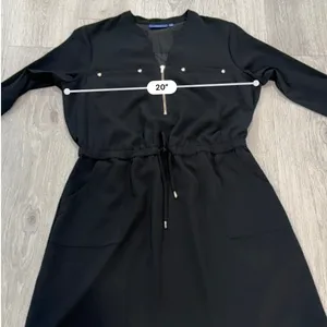 Apt. 9 Black Utility Shirt Dress Gold Zip Cinch Waist Long Sleeve Office Chic L thumbnail 9