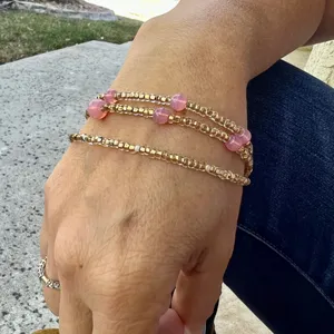 Triple Strand Yellow Gold colored and Rose Pink Bracelet thumbnail 3