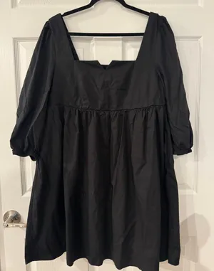 Terra & Sky Black Puff Sleeve Empire Waist Dress OX 14W Square Neck Smocked Back thumbnail 1