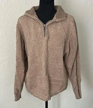 Columbia Tan Quarter Zip Jacket w/ Cable Knit Details thumbnail 1