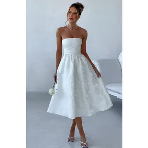 NWT Babyboo Saoirse Ivory Floral Jacquard Strapless Fit & Flare Midi Dress Sz S thumbnail 9