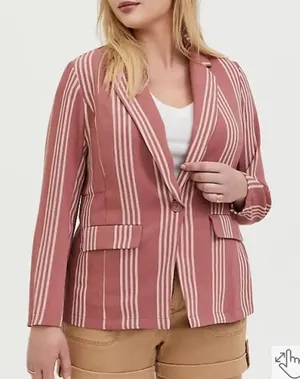 NWT Torrid Lightweight Boyfriend Blazer Pink/ White/ Stripe Size 2X thumbnail 1