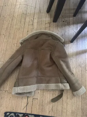 Zara Taupe Suede-Look Shearling Moto Jacket thumbnail 8