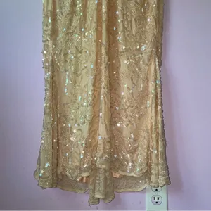 Vintage Size M Pastel Peach Silk Sequin Ball Gown Formal Dress Modest Hoco Prom thumbnail 4