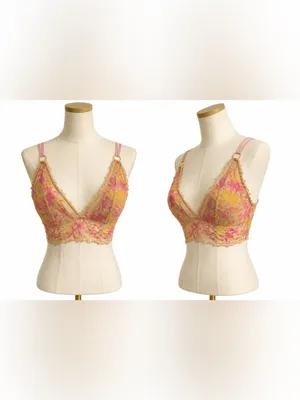 Aerie Real Good Floral Lace Bralette Size Medium Pink Yellow Wireless thumbnail 4