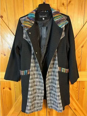 Black Plaid Jacket by DONNA WHITE Coats Size Large nwt (4912) thumbnail 1