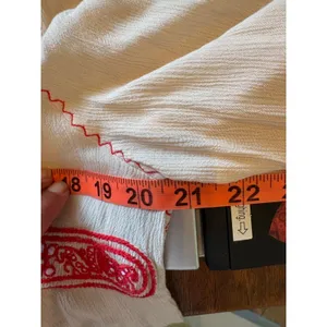 Free People Boho Embroidered Mini Dress Cream Red Tassel XS Peasant Gauze thumbnail 6
