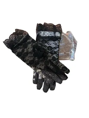 Black Floral Lace Sheer Dress Gloves | Gothic Victorian Style | Women’s Formal C thumbnail 4