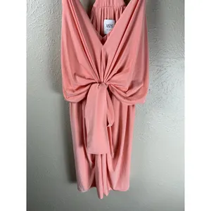 MISA Los Angeles Dress Size Medium Coral Peach Tie Front Bow Cocktail Party Mini thumbnail 6