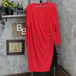 NWT Tommy Hilfiger Womens Plus Size Faux-Wrap Asymmetric Sheath Dress Red 18W thumbnail 6