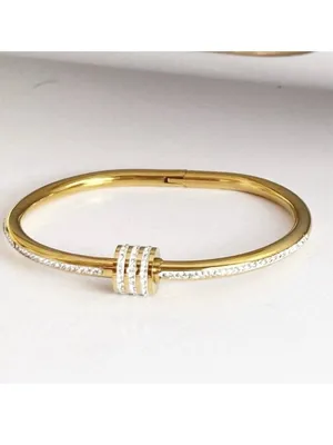 18K Gold Plated RhinestonesBangle Stainless Steel BraceletWomens Jewelry Gift thumbnail 7