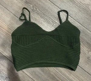green ribbed tank top thumbnail 1