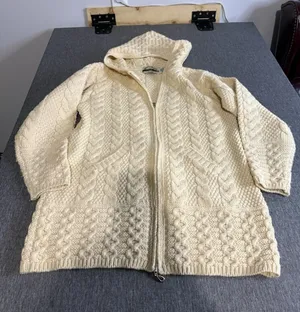 Aran Crafts Women's Sz S Cream Hooded Cardigan 100% Merino Wool Ireland thumbnail 1