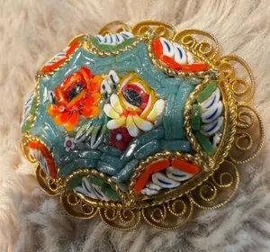 Vintage Gold‎ Micromosaic Micro Mosaic Flower Design Brooch Pin thumbnail 1