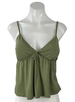 Urban Rebel Green Tie Front V Neck Sleeveless Flared Cami Camisole Tank Top Sz L thumbnail 1