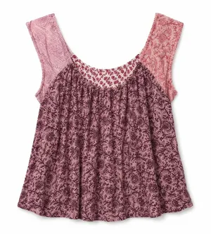 Mixed Print Top Womens XS Pink Floral Paisley Cap Sleeve Boho Silky Flowy Pajama thumbnail 1