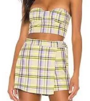 Revolve h:ours Plaid‎ Strapless Top Bustier Sz S thumbnail 1