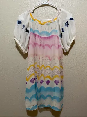 Lafer 100% Silk Abstract Print Puff Sleeve Mini Dress Size 2 thumbnail 2