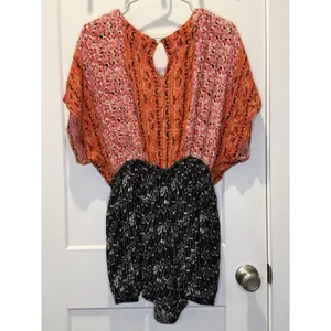Free People Romper Womens M Orange Black Arizona Wide Plunge Floral Boho Rayon thumbnail 2