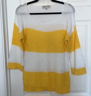 Jones New York Knitted Striped Sweater Yellow White Size M thumbnail 1