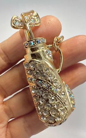 Gold tone rhinestone gold bag key chain purse clip thumbnail 1