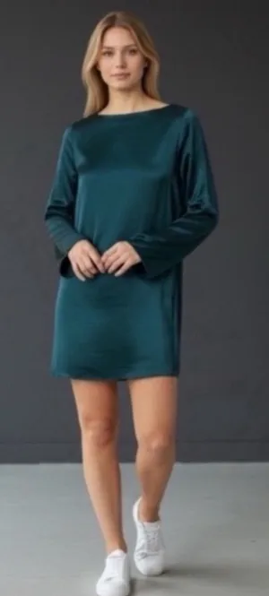 Madewell Emerald Green Satin Shift Dress XS thumbnail 1
