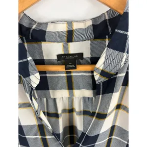 Ann Taylor Blue White Plaid V Neck Blouse Size XL thumbnail 2