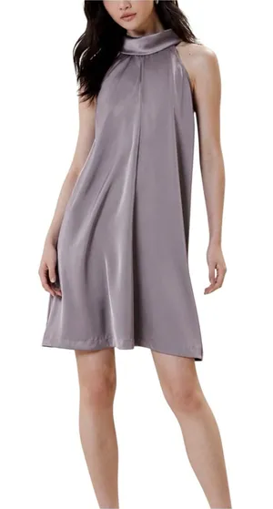NWT Banana Republic Satin Halter Sleeveless Purple Shift Mini Dress MEDIUM thumbnail 1