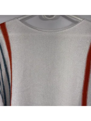 Women’s Oversized Striped Knit Sweater Size Large White Orange Blue Colorblock thumbnail 2